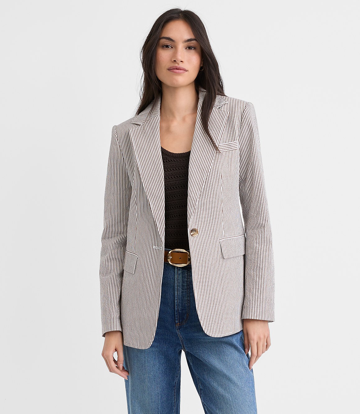 Striped Seersucker Fitted Blazer