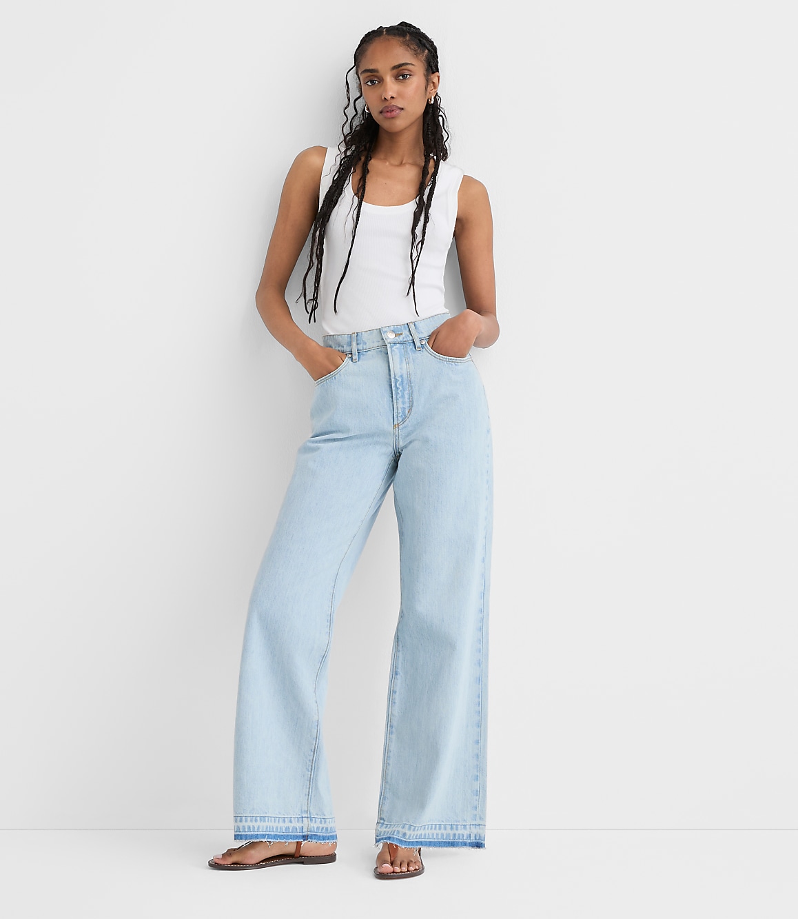 Rivete Tall Unpicked High Rise Wide Leg Jeans in Wave Wash