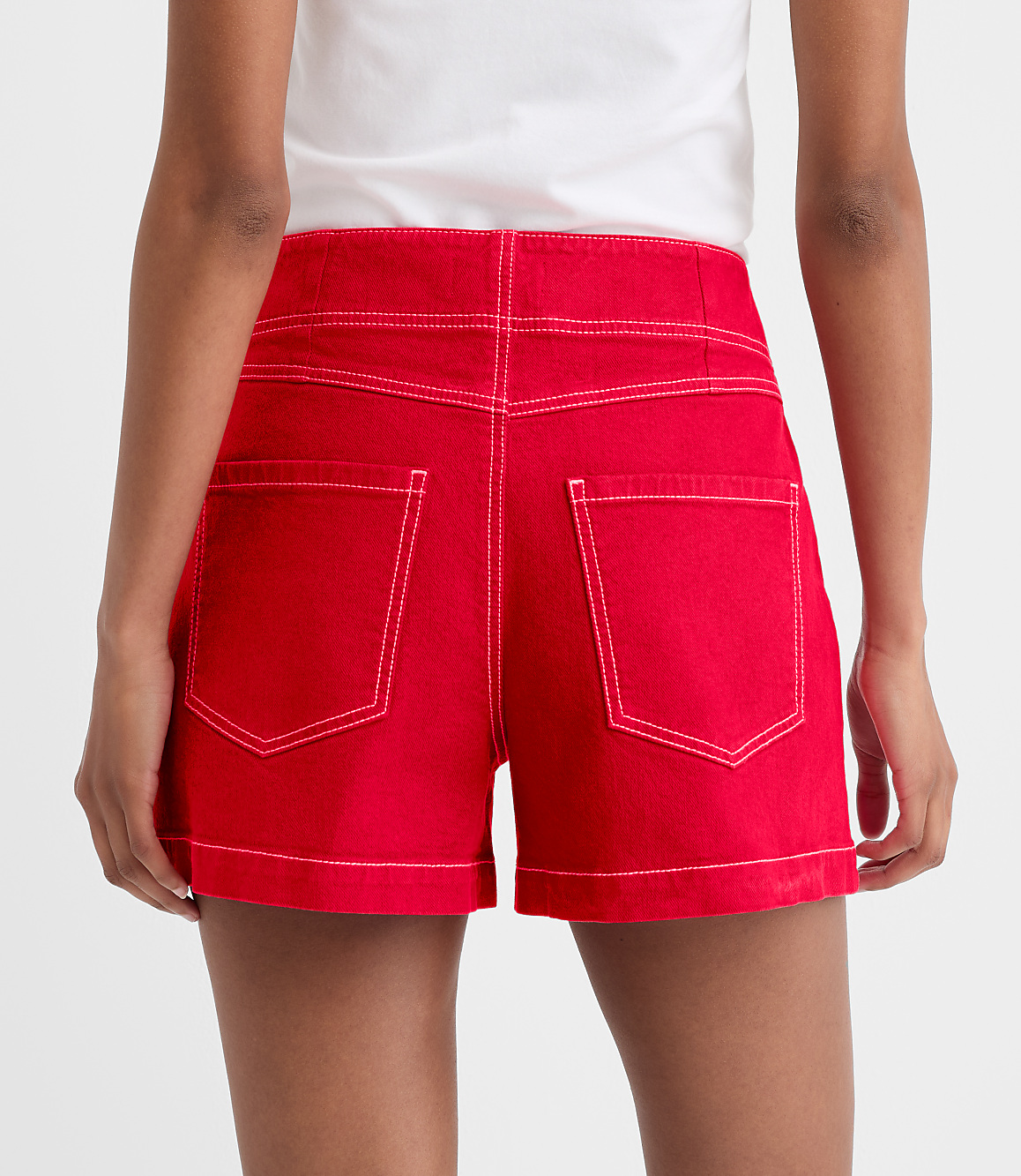 Rivete Double Shank High Rise Denim Shorts in Maple Cherry