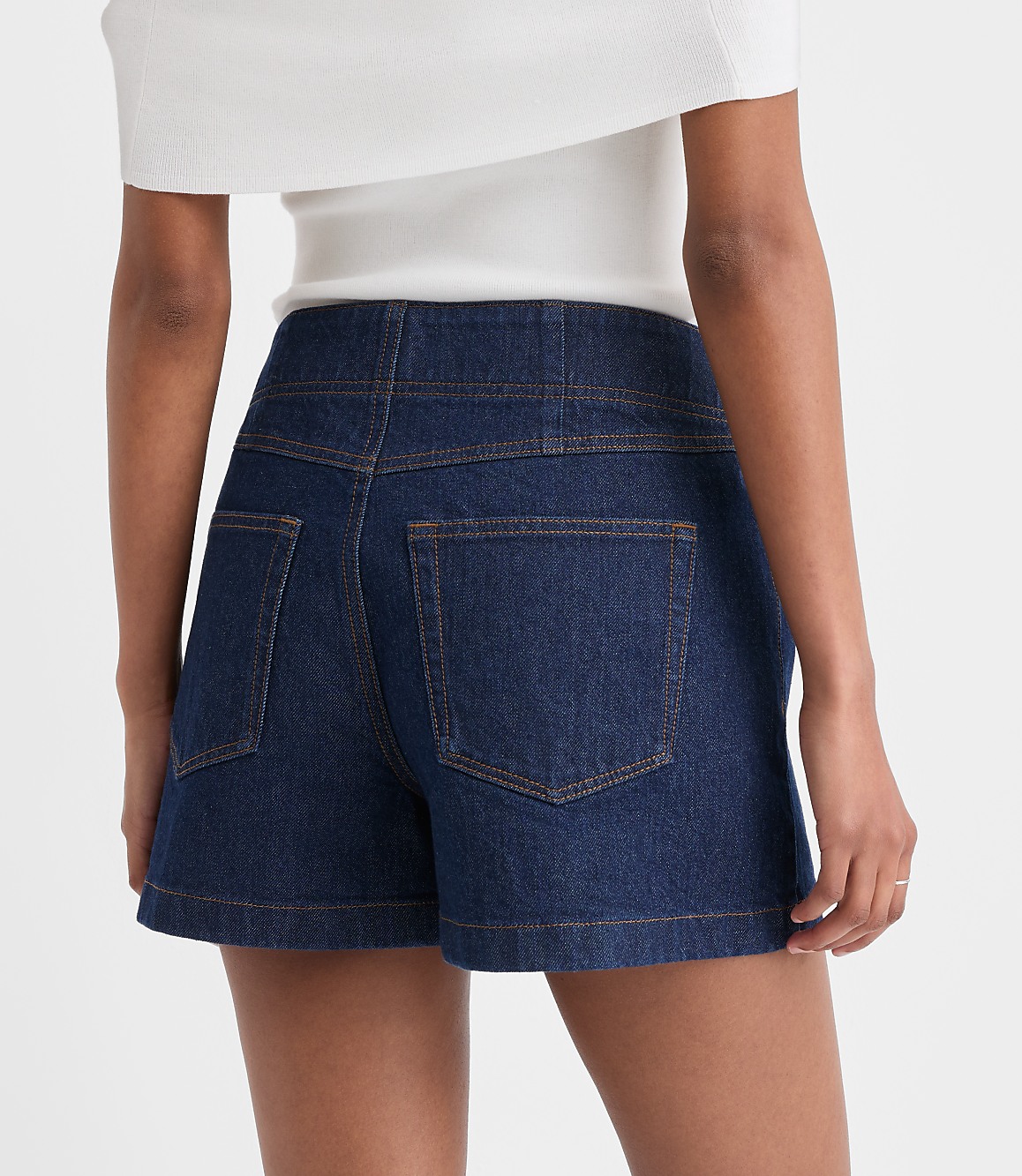 Rivete Petite Curvy Double Shank High Rise Denim Shorts in Nova Wash
