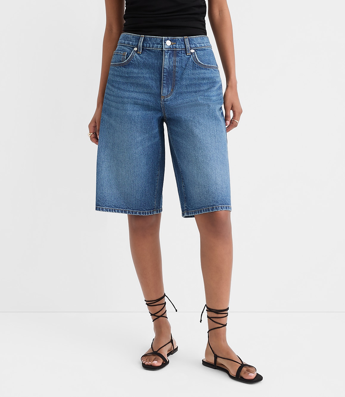Rivete Curvy High Rise Denim Bermuda Shorts in Dark Wash