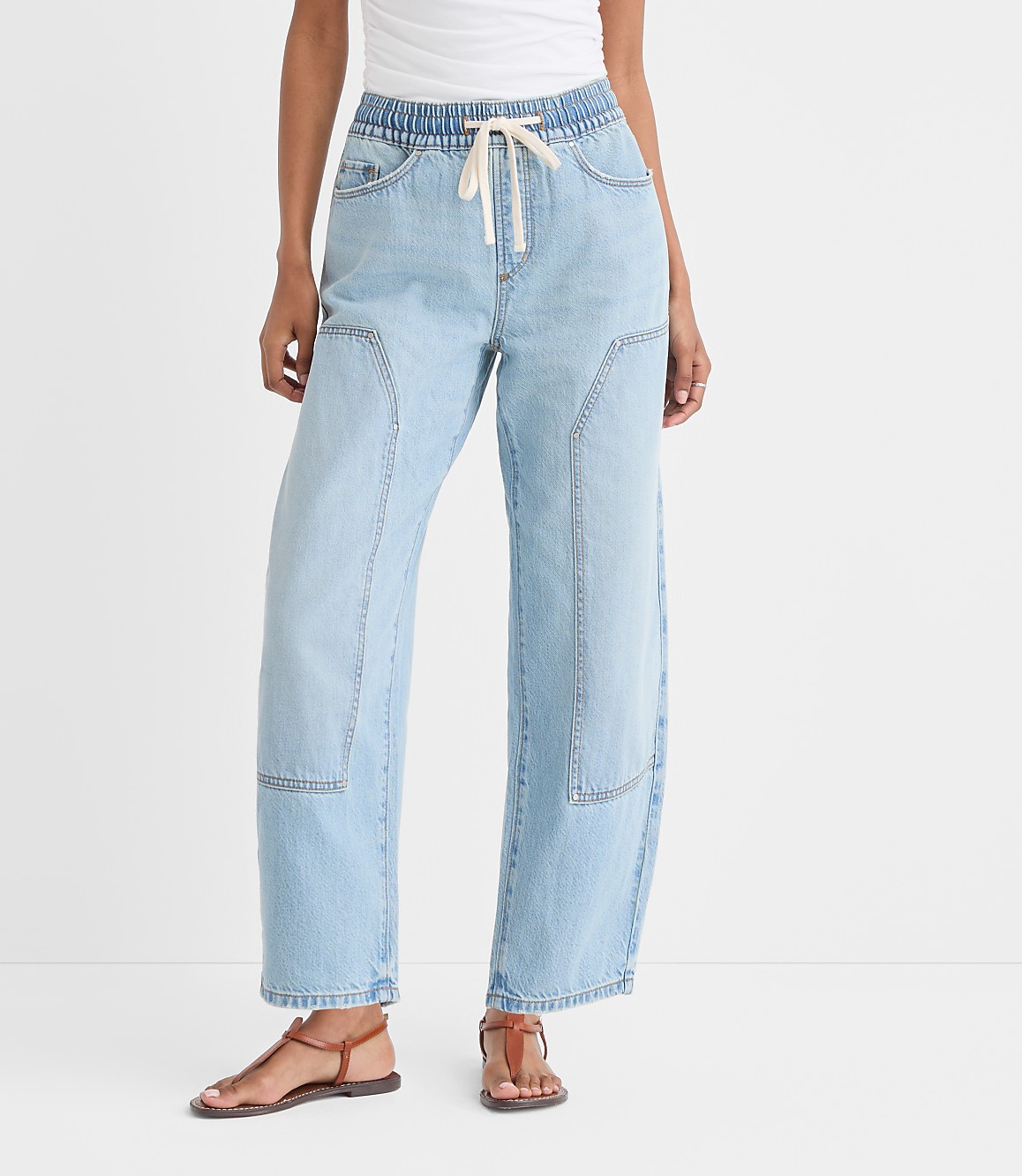 Rivete Tall Curvy Utility High Rise Pull On Jeans in Light Wash Indigo