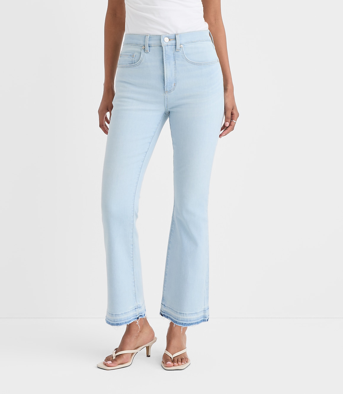 Rivete Curvy Unpicked High Rise Kick Crop Jeans in Wave Wash