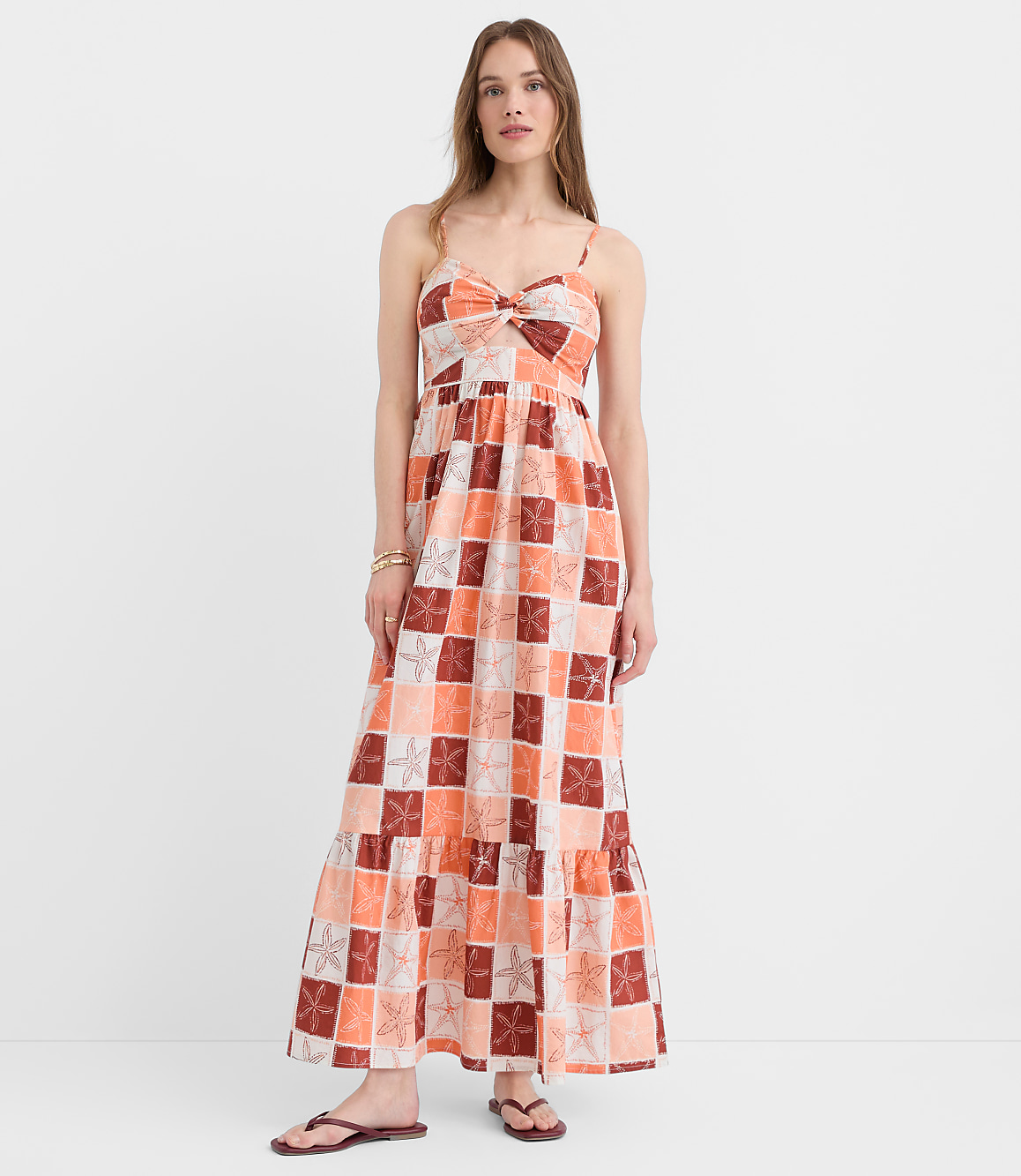 Petite LOFT Beach Starfish Poplin Cutout Twist Maxi Pocket Dress