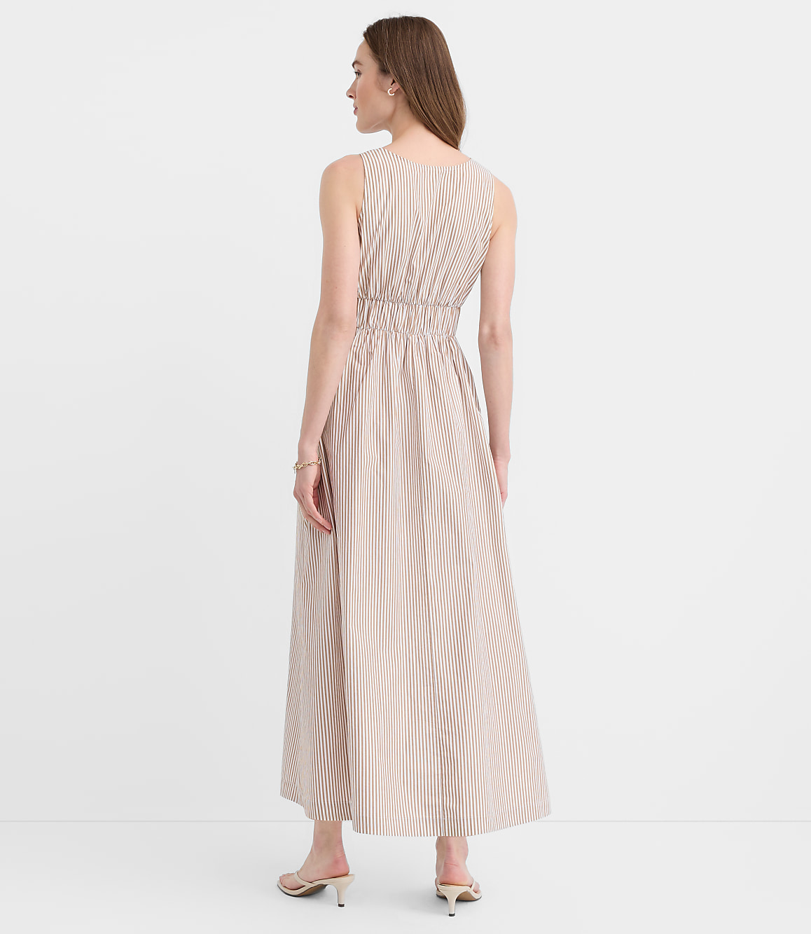 Petite Striped Bow Poplin Midi Pocket Dress