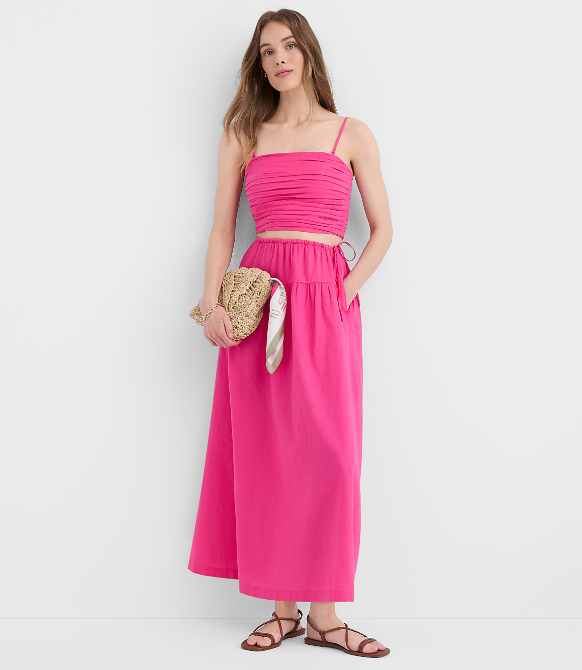 Petite LOFT Beach Linen Cotton Drawstring Maxi Pocket Skirt