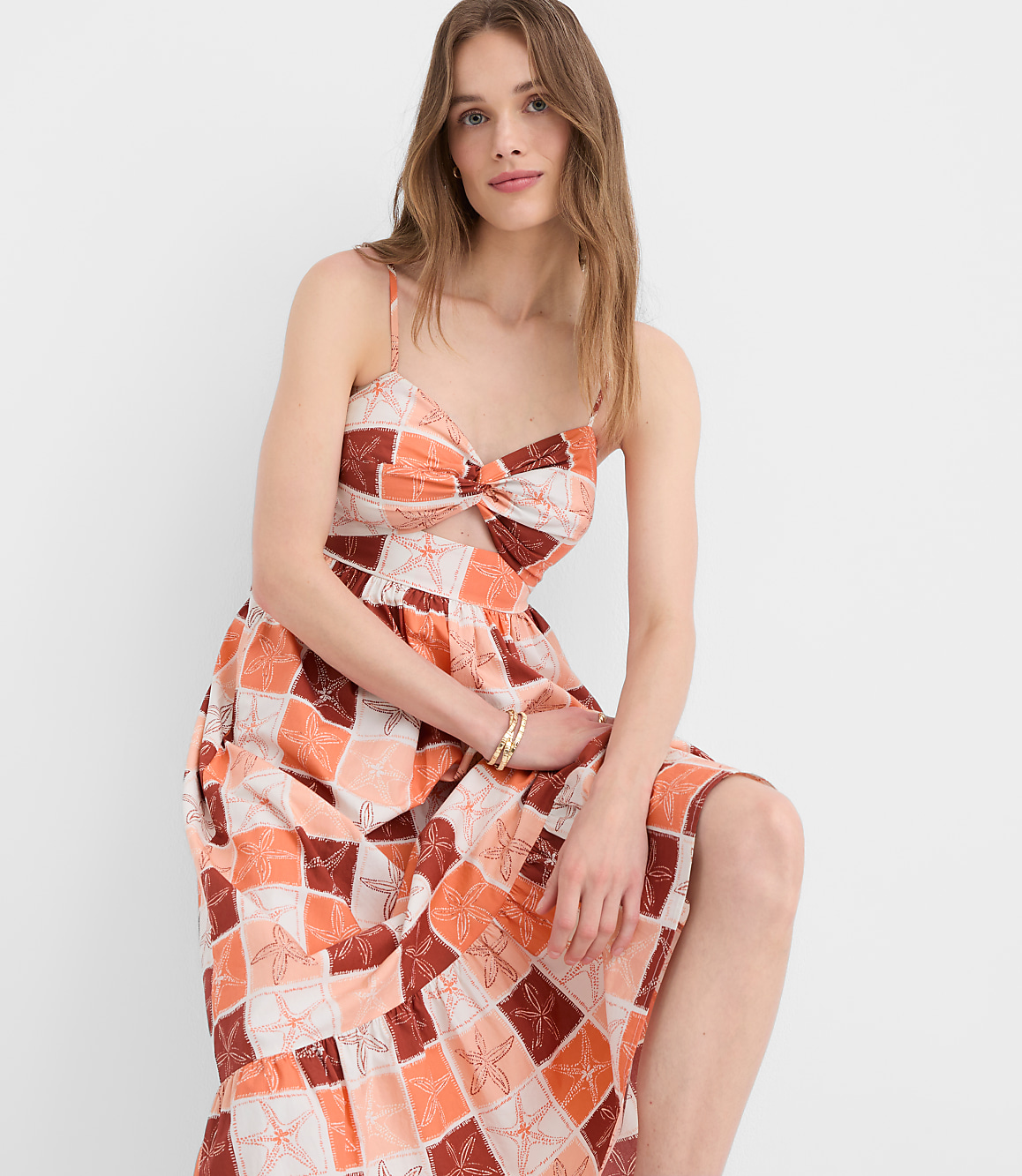 Petite LOFT Beach Starfish Poplin Cutout Twist Maxi Pocket Dress