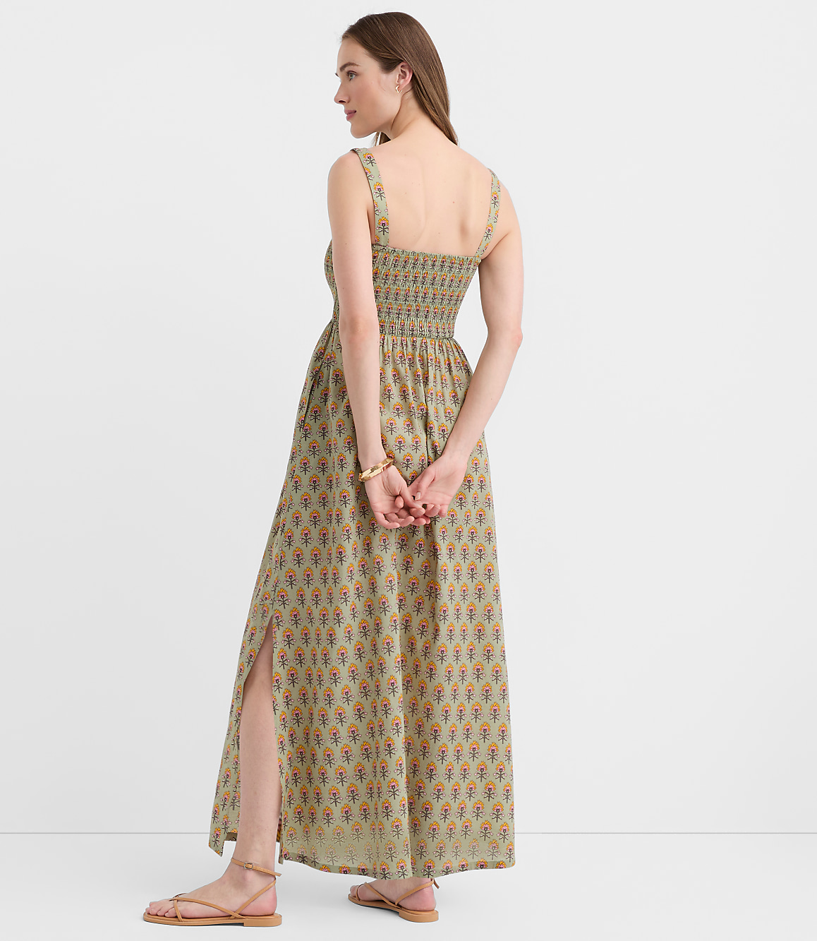 Loft Beach Garden Smocked Maxi Pocket Dress Size Medium Pistachio Brittle Women's