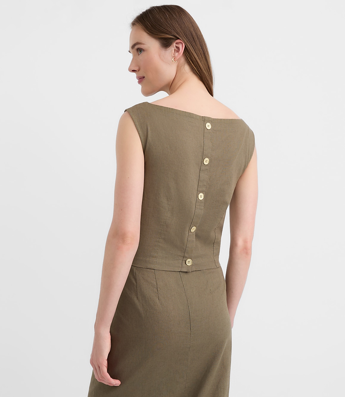 Linen Cotton Pleated Boatneck Top