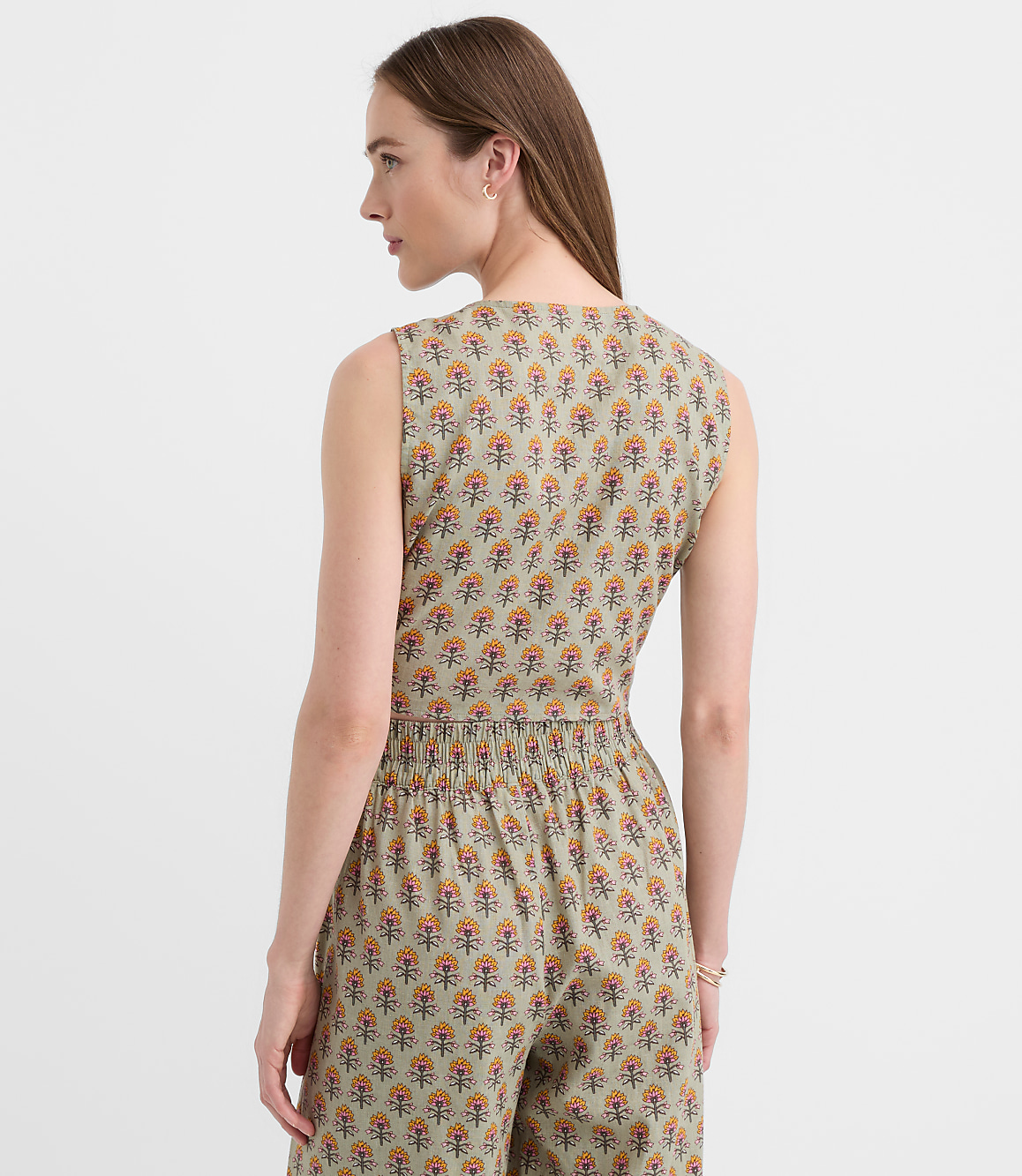 LOFT Beach Garden Linen Cotton Tie Front Top