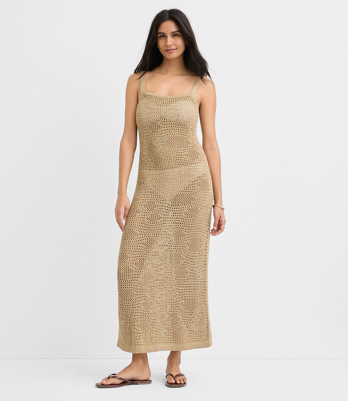 Petite LOFT Beach Shimmer Pointelle Sweater Maxi Swimsuit Coverup