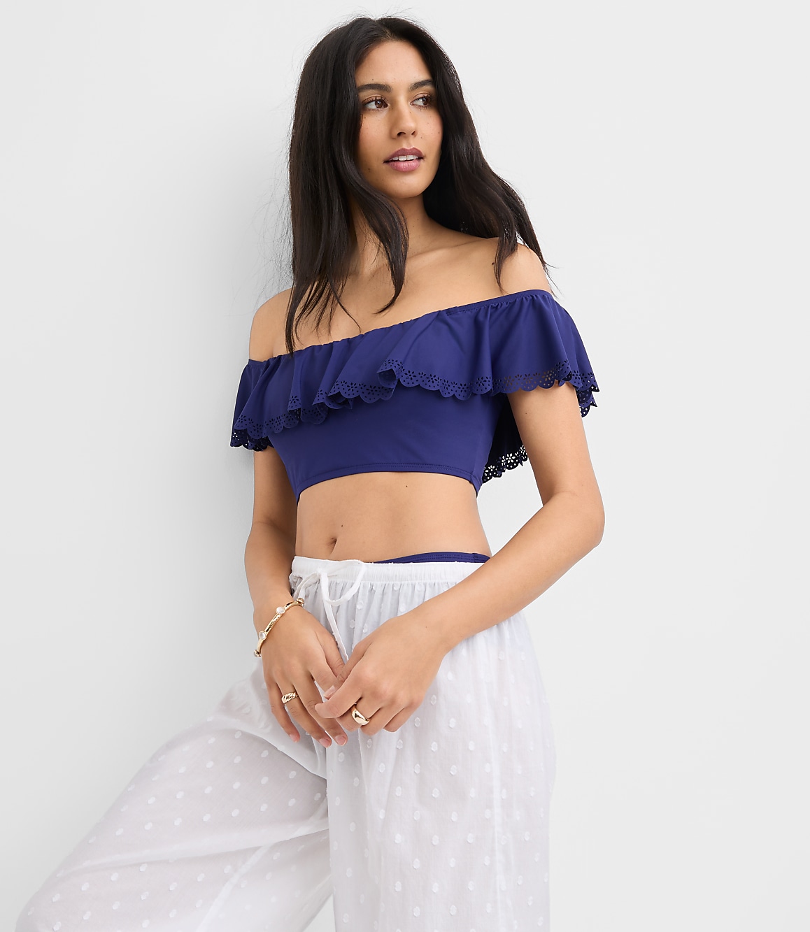 LOFT Beach Eyelet Ruffle Bikini Top