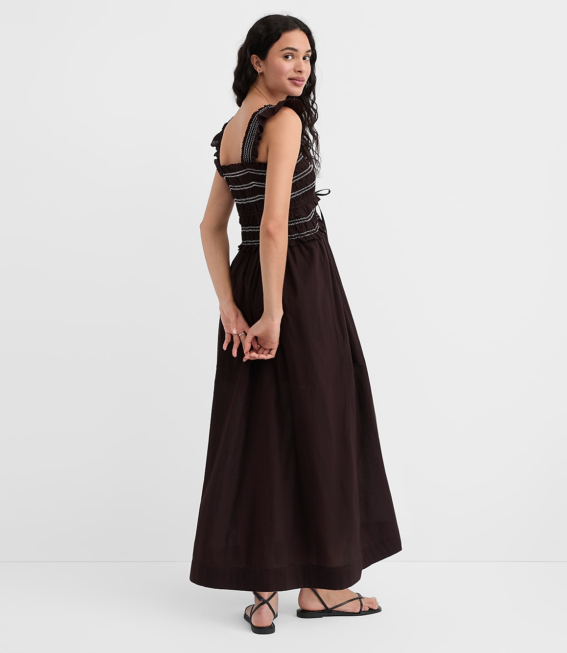 Petite Ruffle Strap Smocked Midi Dress