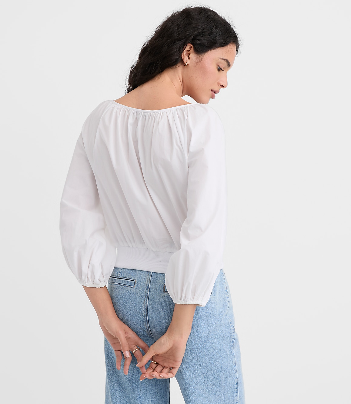 Petite Poplin Ribtrim Boatneck Blouse