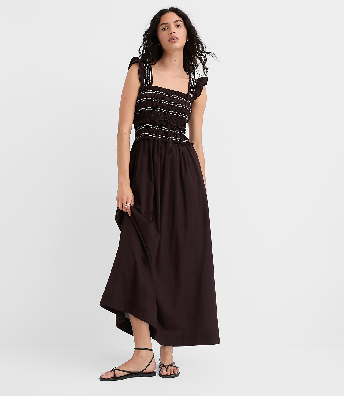 Petite Ruffle Strap Smocked Midi Dress