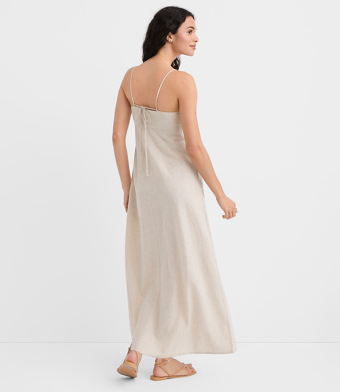 LOFT Beach Beaded Ruched Linen Cotton Maxi Dress
