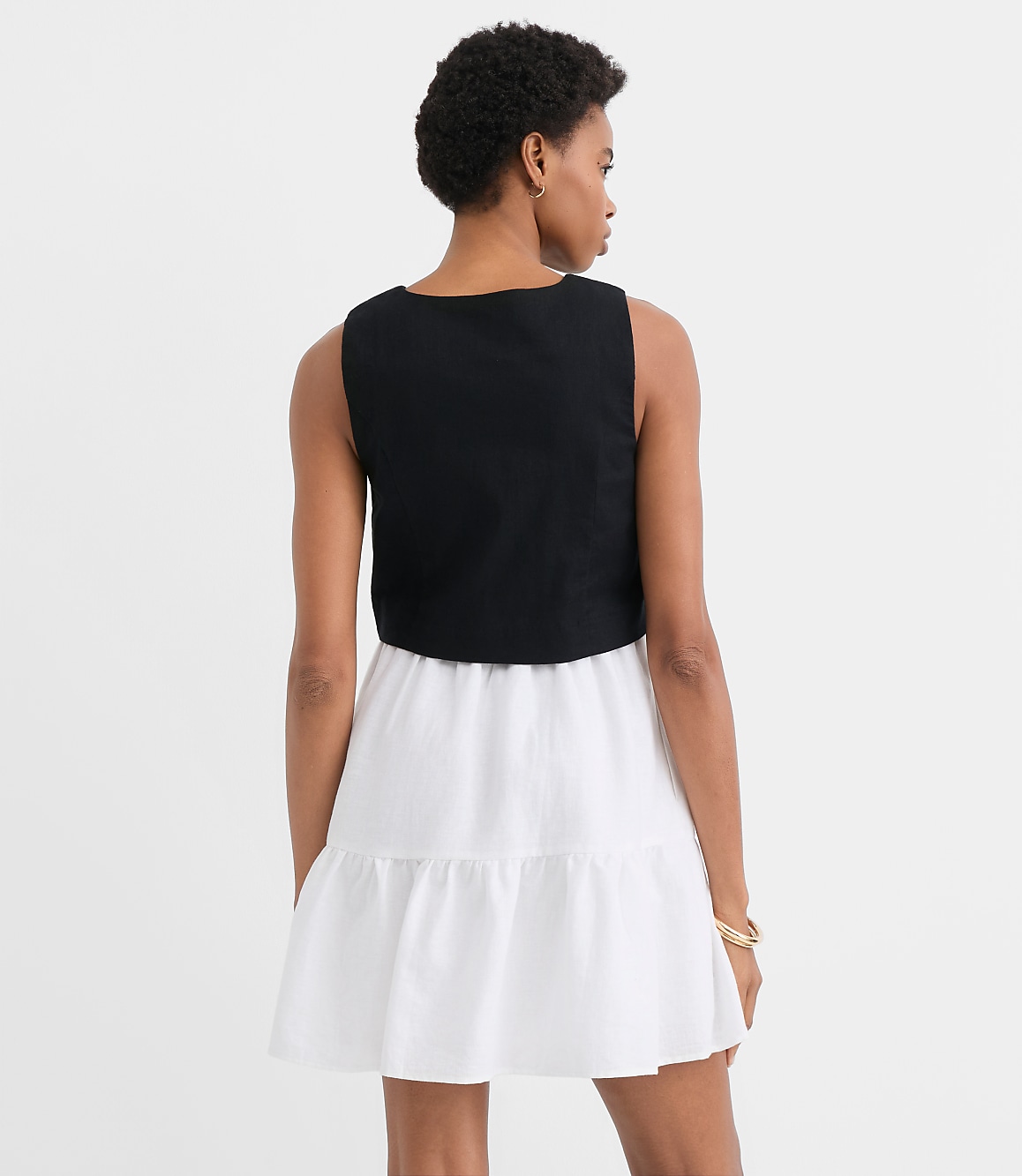 Petite Linen Cotton Vest Ruffle Mini Dress
