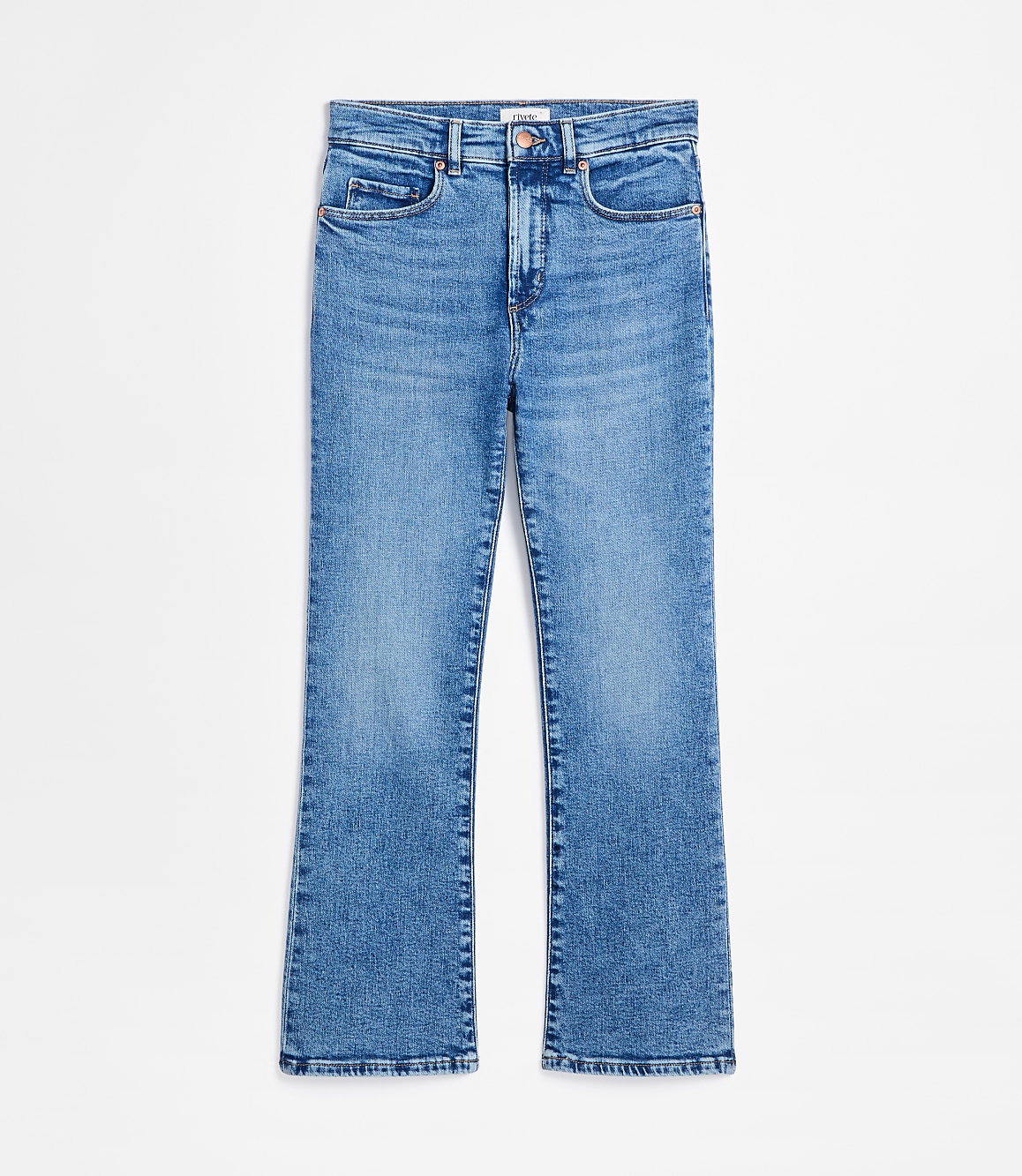 Rivete Petite High Rise Kick Crop Jeans in Authentic Mid Vintage Wash