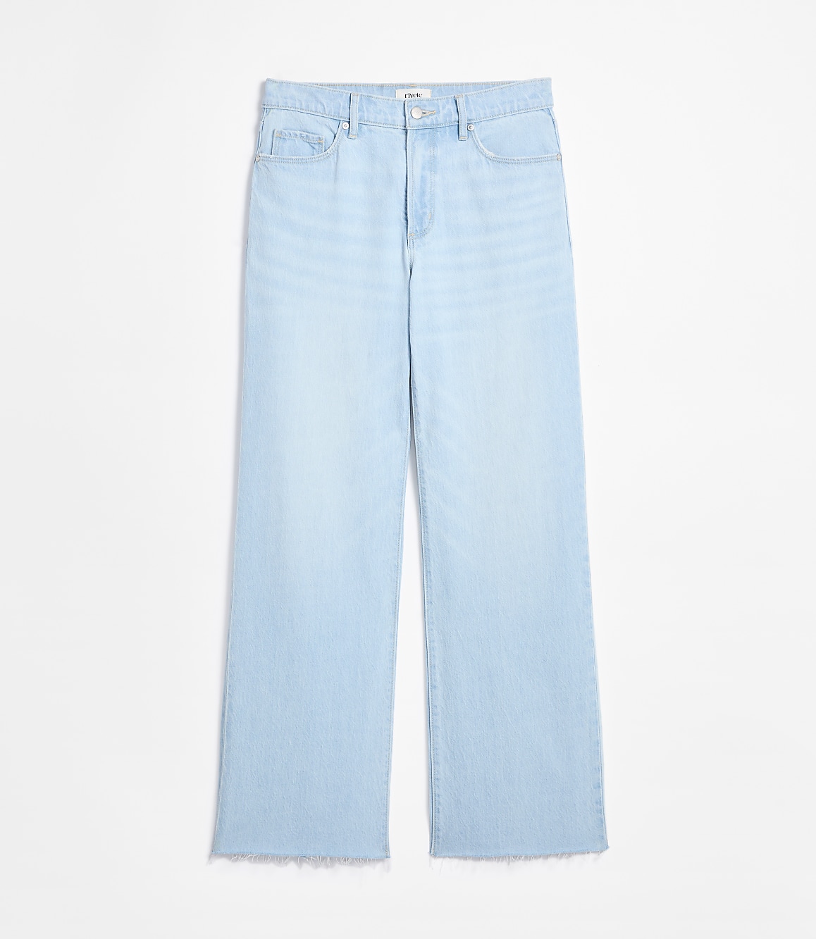 Rivete Petite Fresh Cut Mid Rise Wide Leg Jeans in Wave Wash