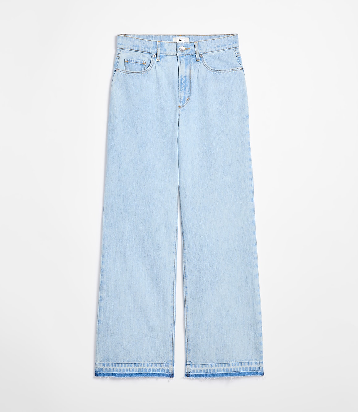 Rivete Unpicked High Rise Wide Leg Jeans in Wave Wash