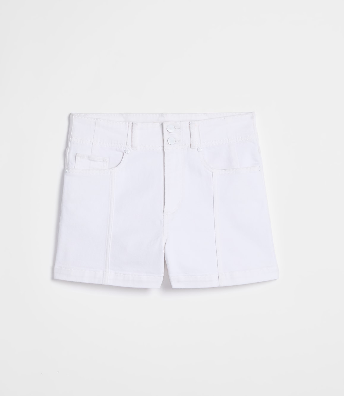 Rivete Double Shank High Rise Denim Shorts in White
