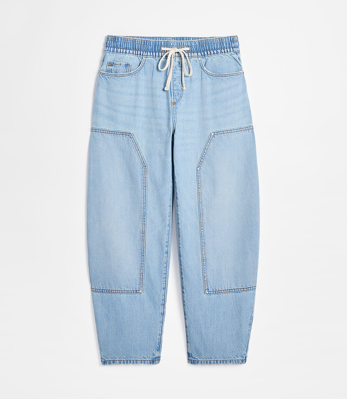 Rivete Petite Curvy Utility High Rise Pull On Jeans in Light Wash Indigo