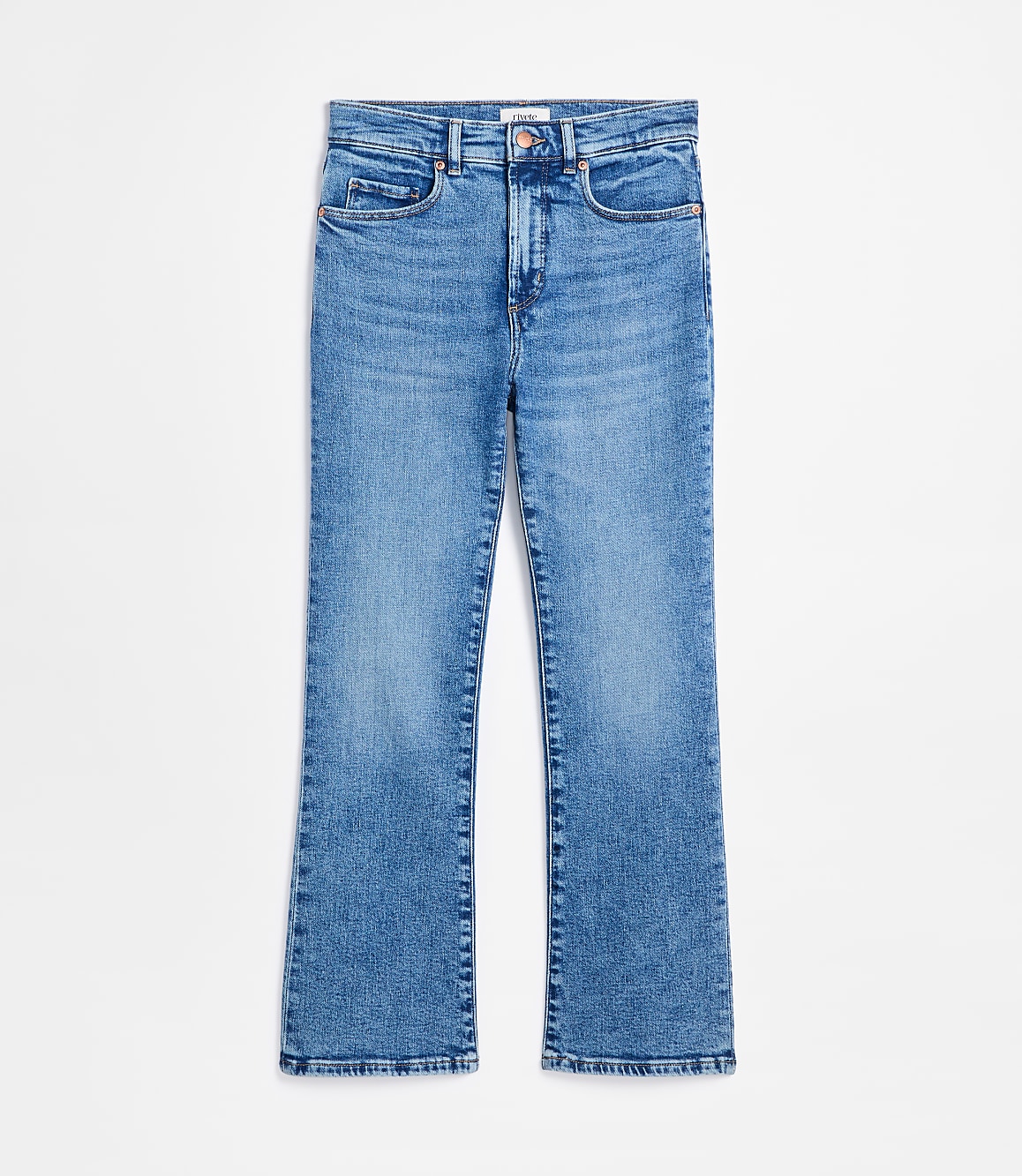 Rivete Petite Curvy High Rise Kick Crop Jeans in Authentic Mid Vintage Wash