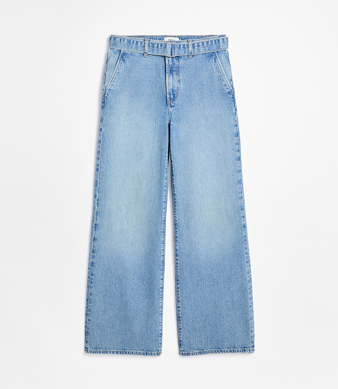 Rivete Tall Curvy Belted High Rise Wide Leg Jeans in Light Wash
