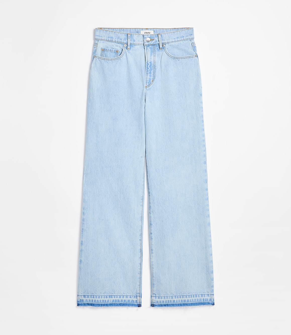 Rivete Curvy Unpicked High Rise Wide Leg Jeans in Wave Wash