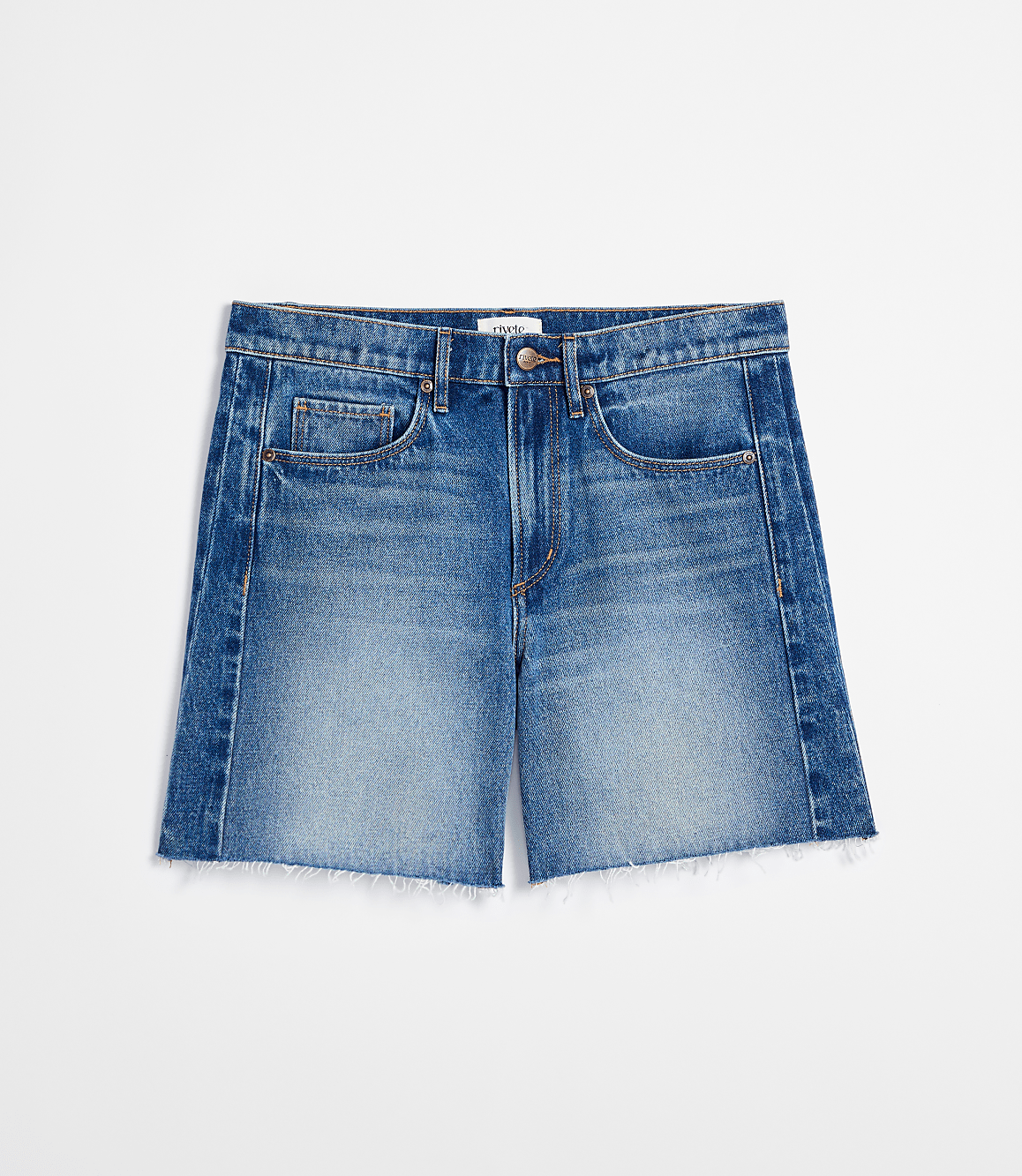 Rivete Curvy Fresh Cut Seamed Boyfriend Shorts in Dark Wash