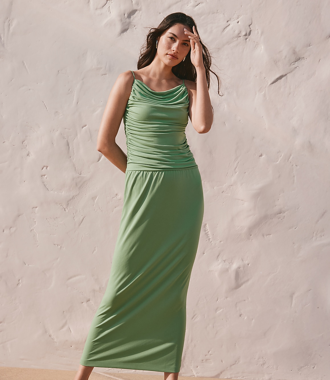 Tall Ruched Apron Neck Midi Dress