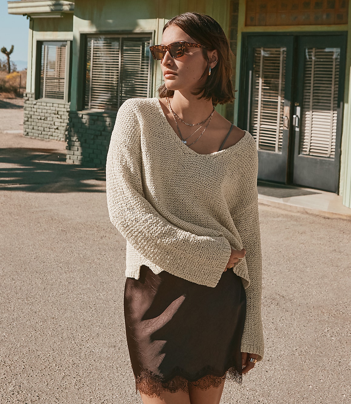 Open Stitch V-Neck Sweater