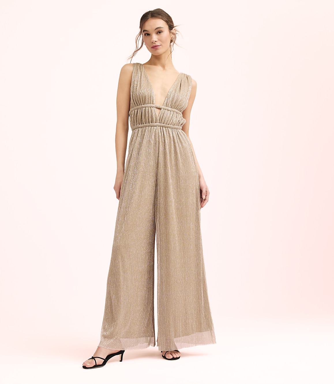 Lately Metallic Pleated Strappy Back Jumpsuit