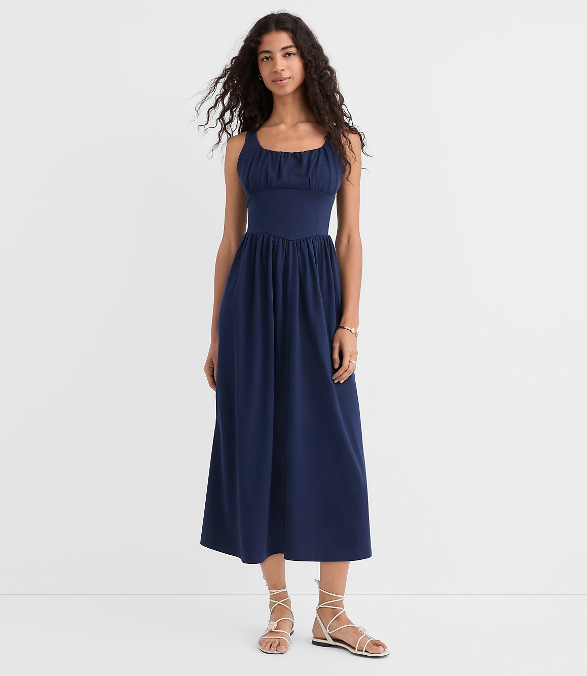 Petite Seamed Waist Square Neck Midi Dress