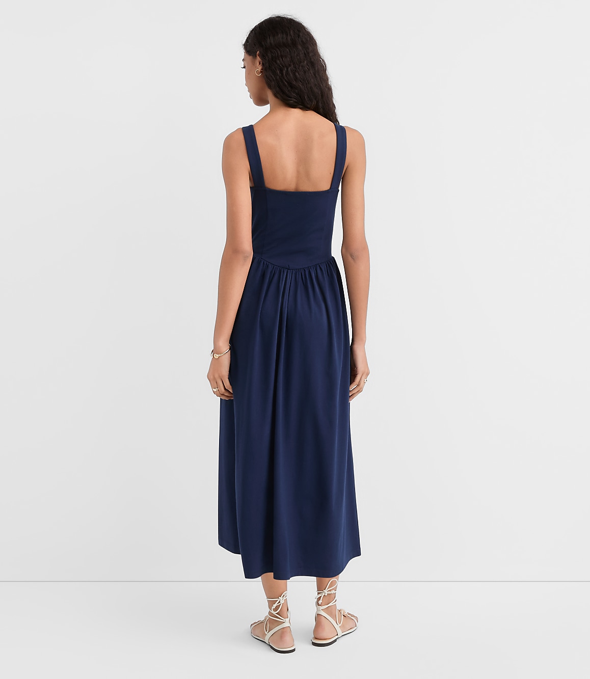 Seamed Waist Square Neck Midi Dress
