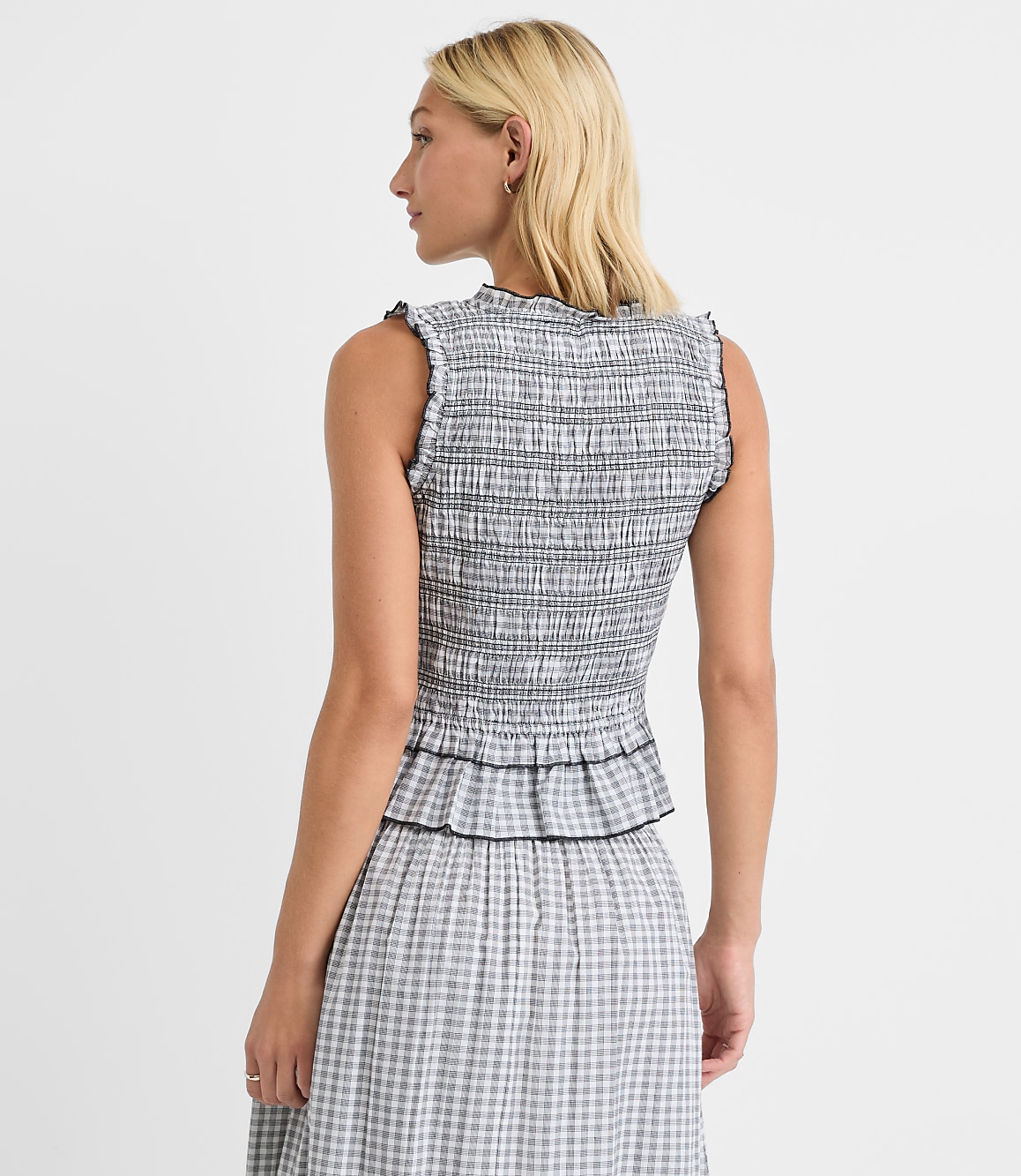 Petite Plaid Smocked Ruffle Peplum Top