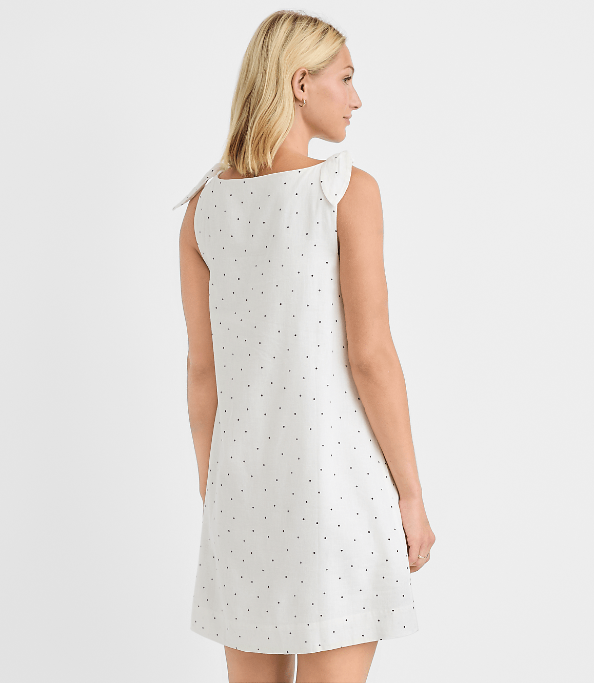 Petite Dotted Linen Cotton Tie Boatneck Mini Dress