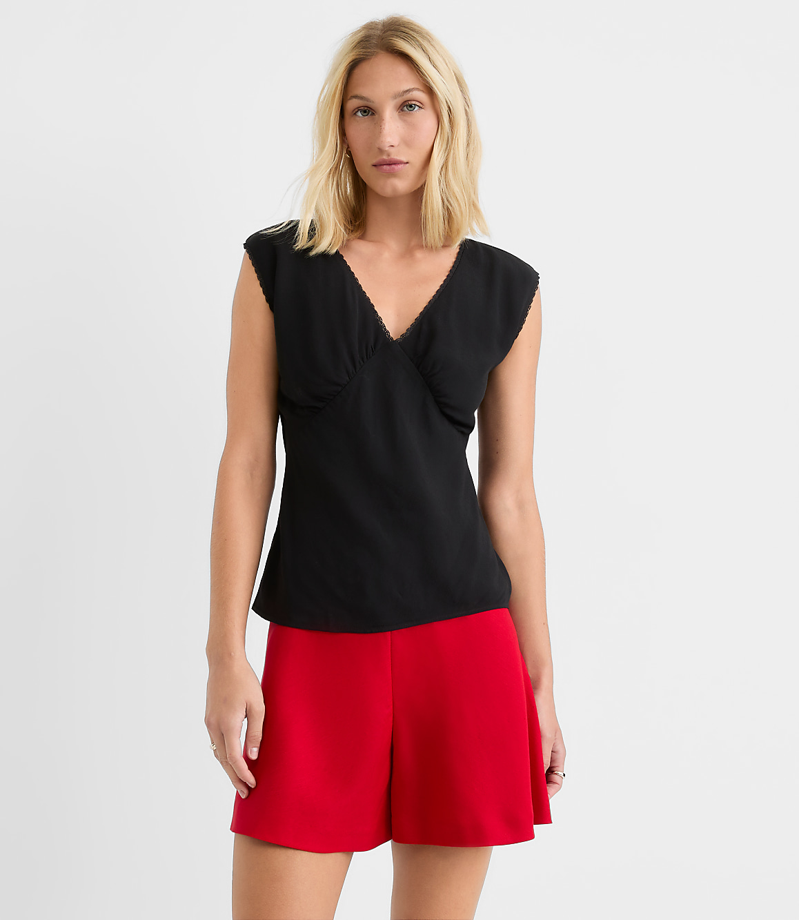 Petite Lace Trim Cap Sleeve Top
