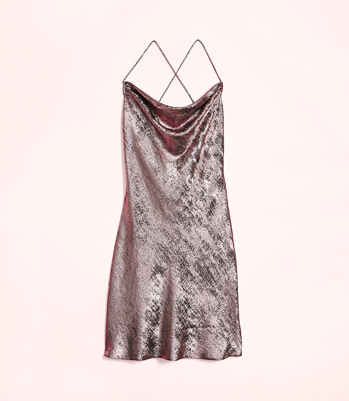 Lately Metallic Satin Cowl Neck Mini Dress