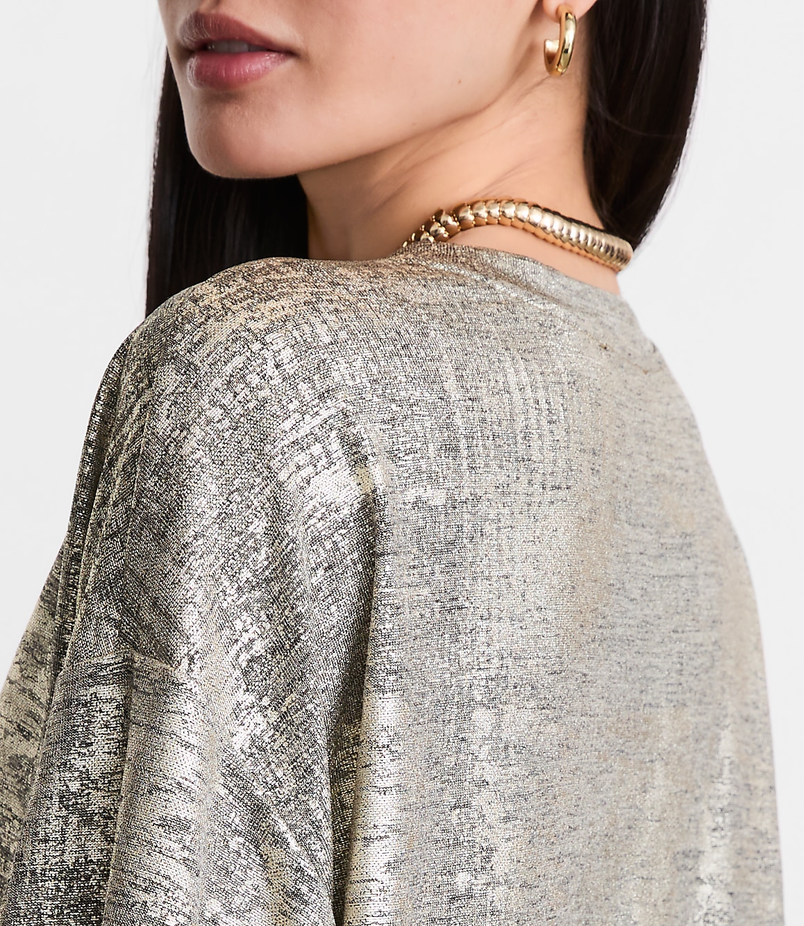 Petite LOFT Versa Metallic Cropped Relaxed Tee