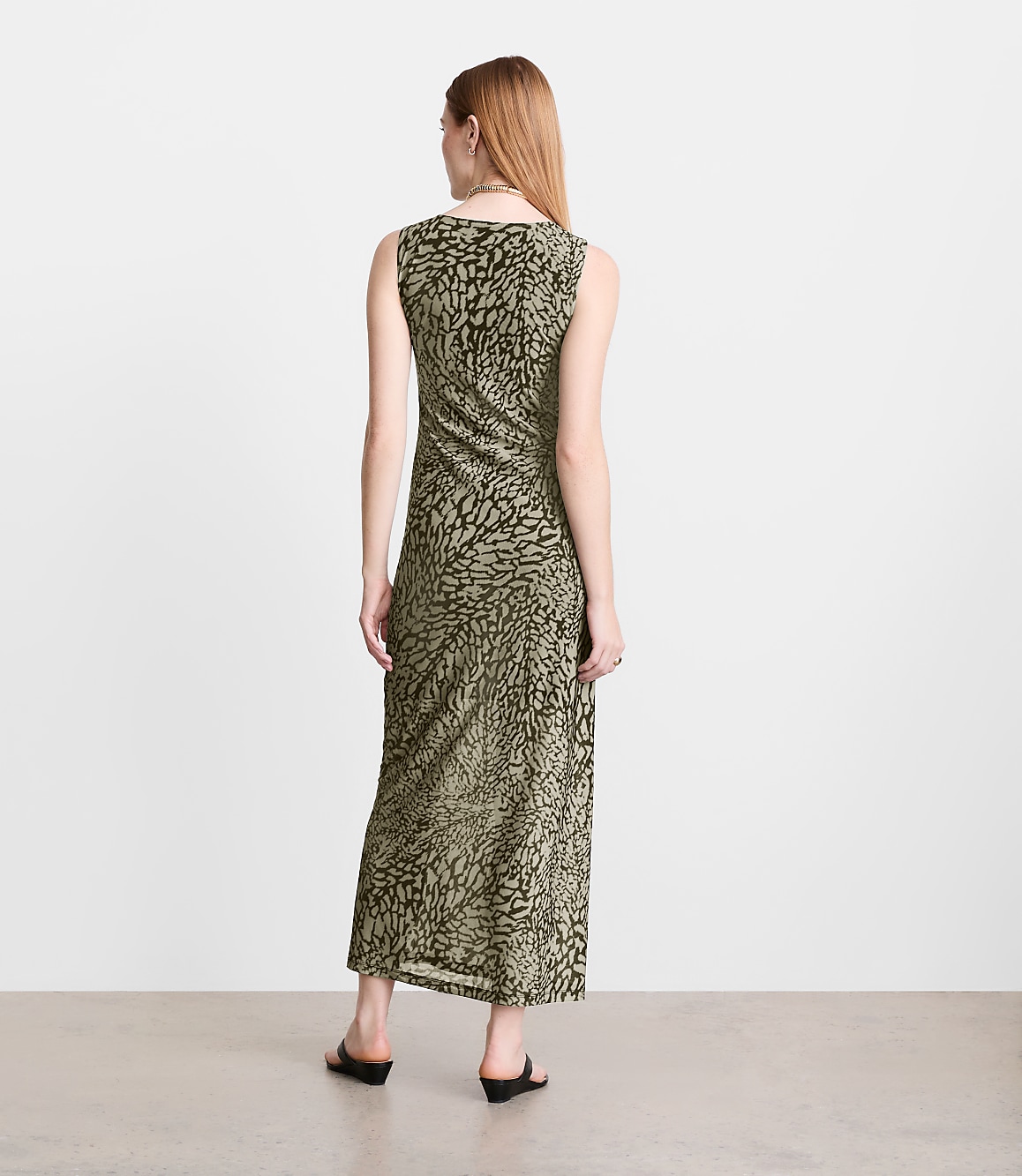 Loft Versa Animal Print Mesh Maxi Dress Size 18 Army Fatigue Women's