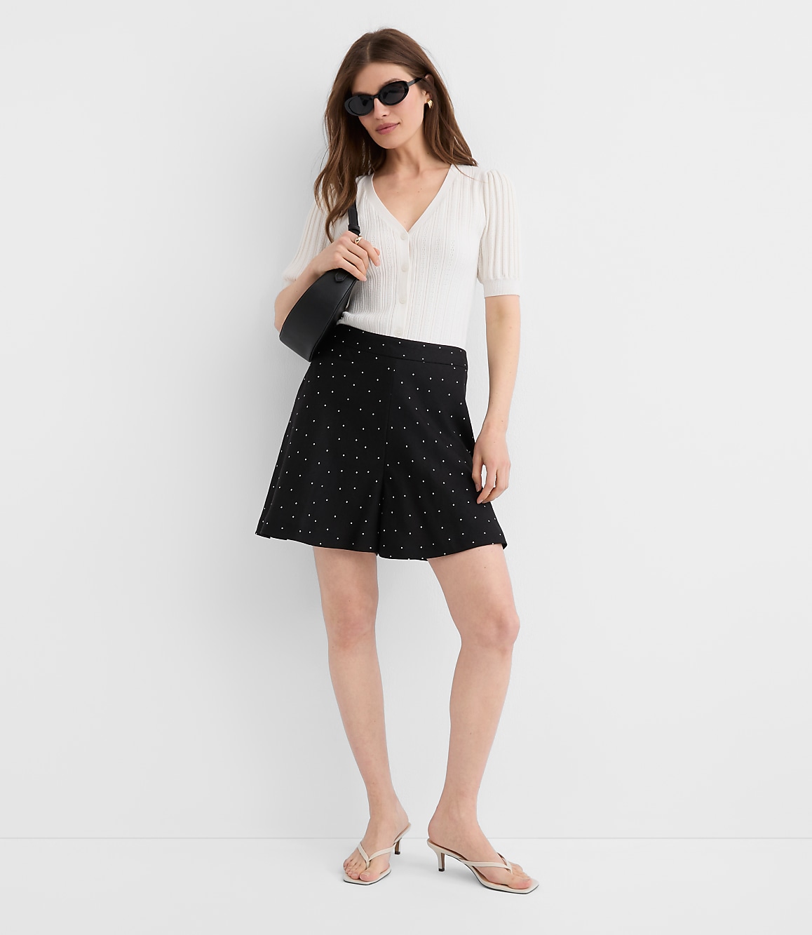 Side Zip Shorts in Dotted Linen Blend