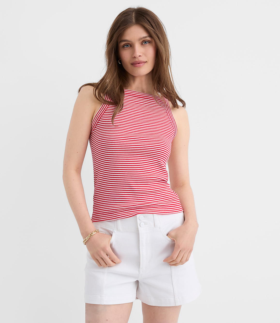 Stripe Perfect Ribbed Apron Neck Tank Top