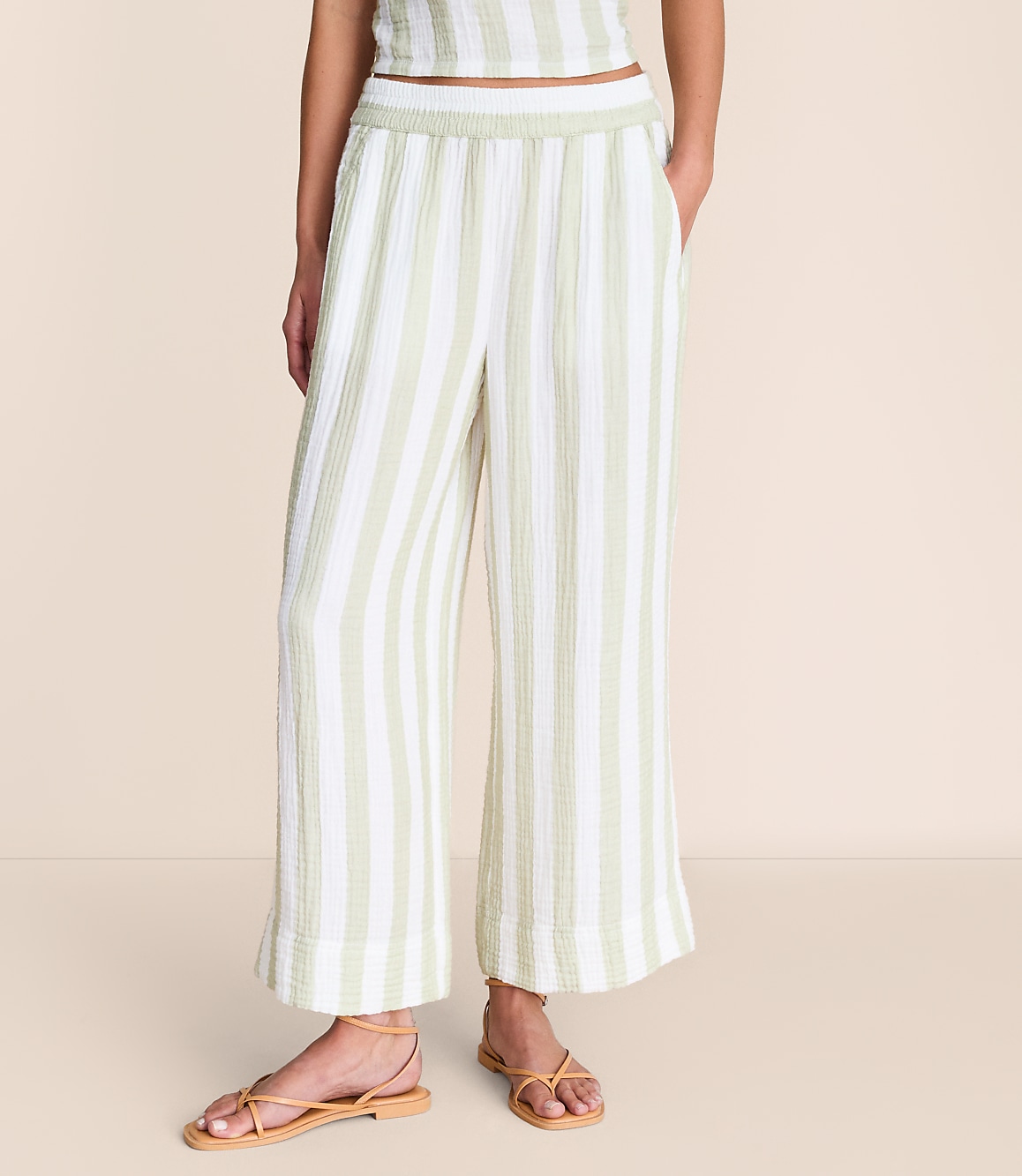 Lou & Grey Striped Triple Cloth Wide Leg Crop Pants