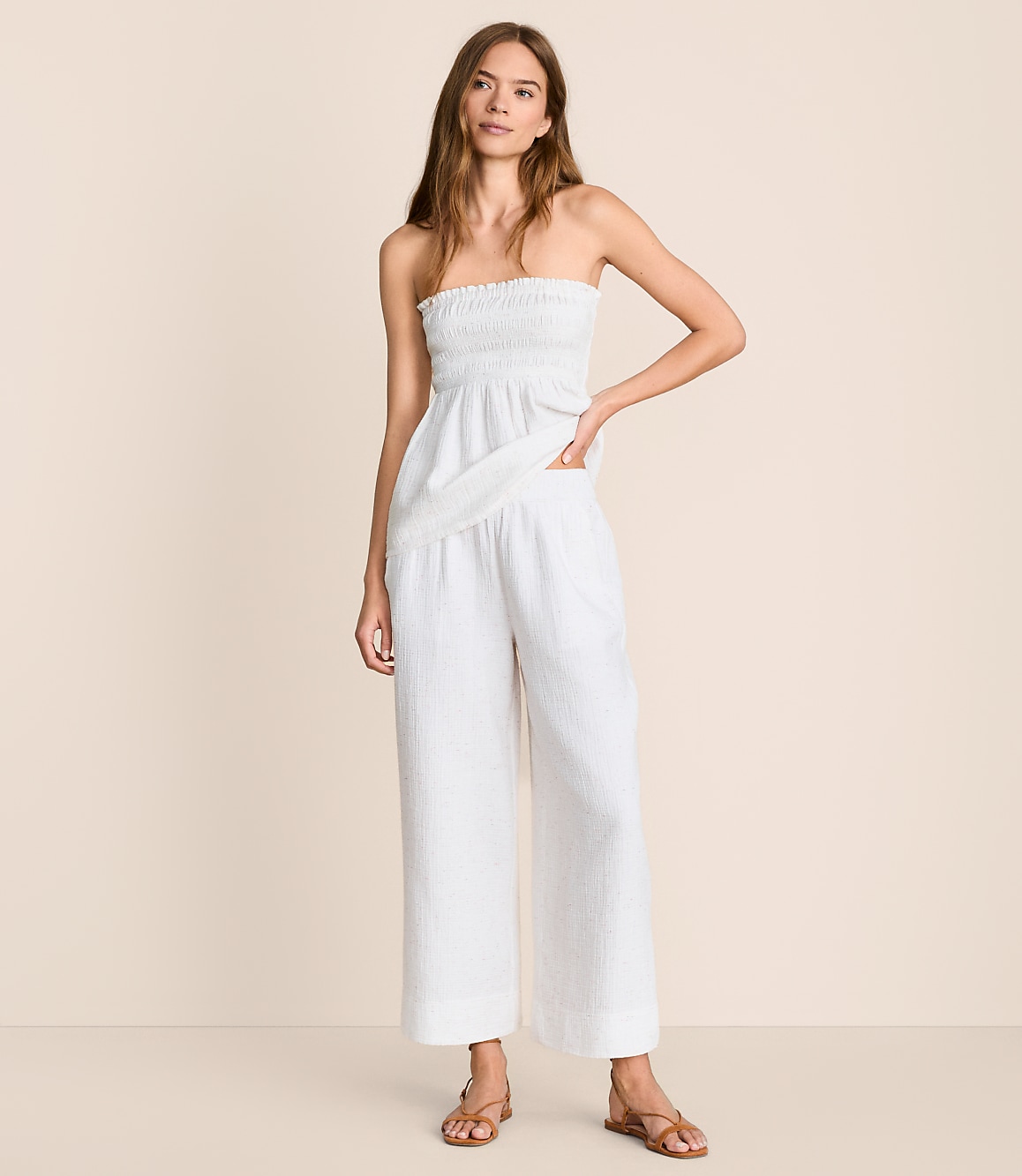 Petite Lou & Grey Flecked Triple Cloth Wide Leg Crop Pants
