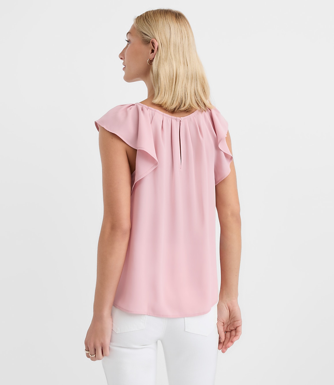 Petite Flutter Sleeve Mixed Media Blouse