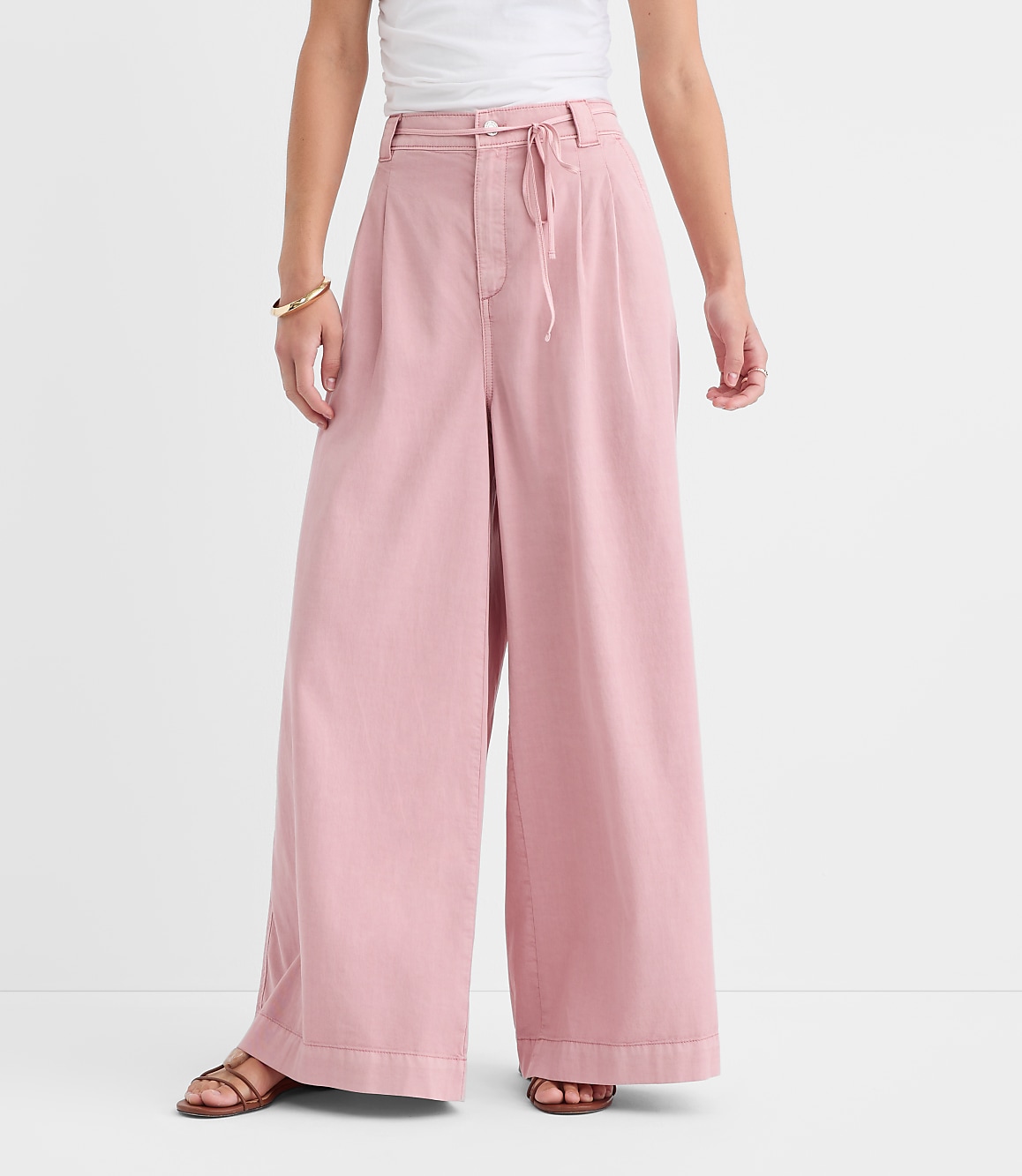 Petite Tie Waist Pleated Palazzo Pants