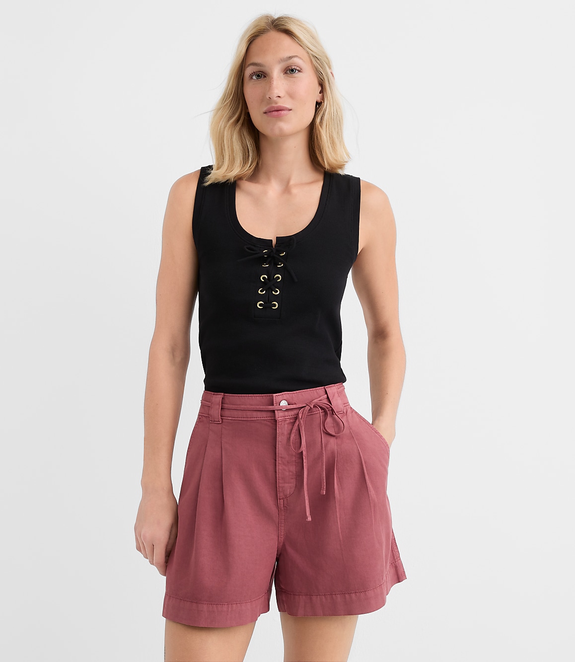 Lace Up Perfect Ribbed Scoop Neck Tank Top
