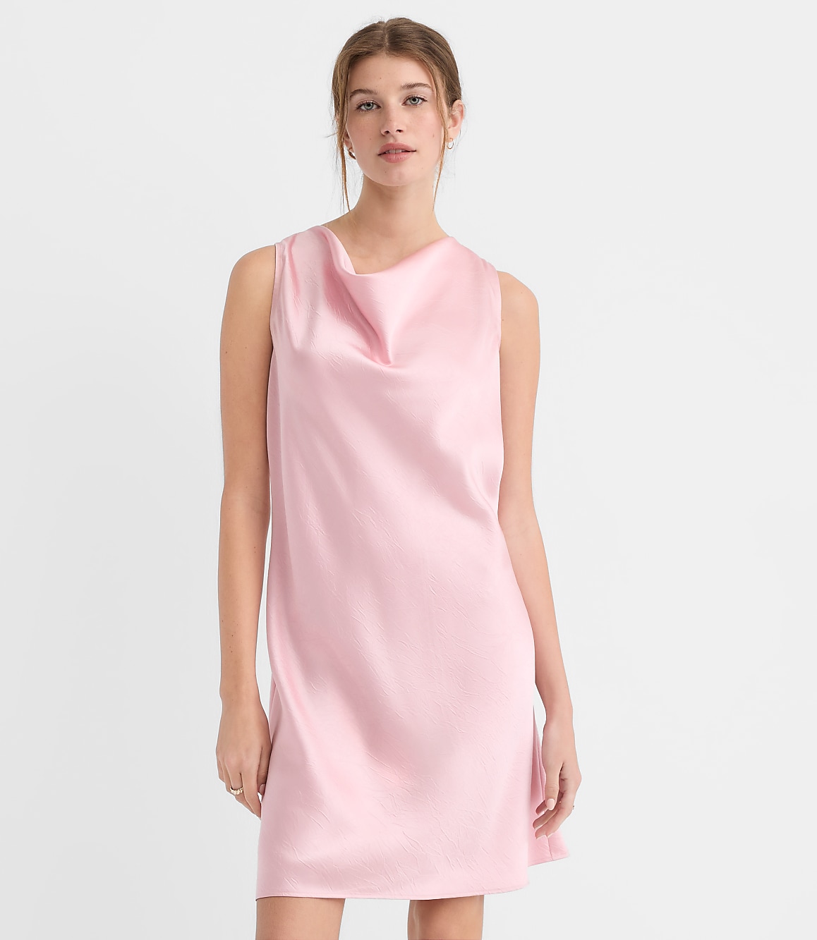 Petite Satin Cowl Neck Bias Mini Dress