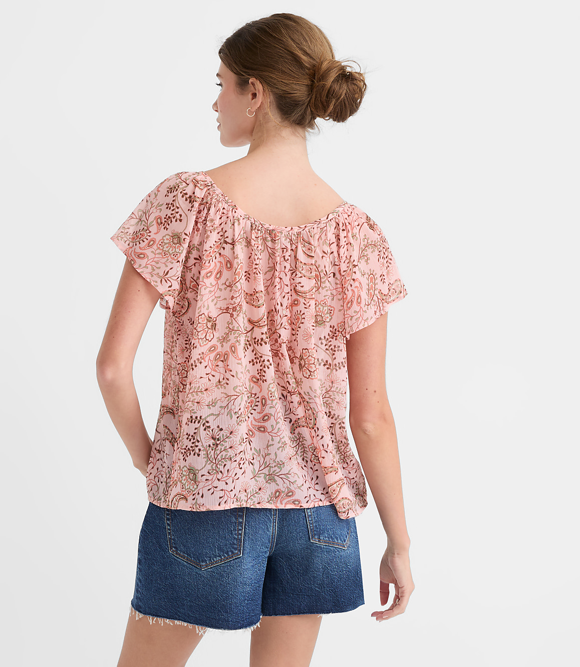 Petite Paisley Flutter Sleeve Blouse